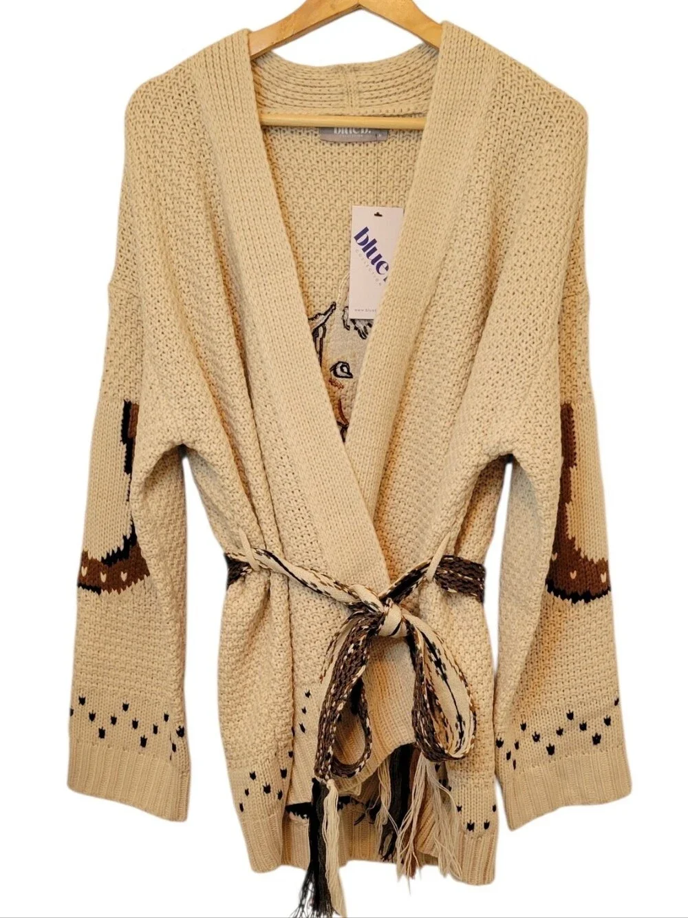 NWT Blue B Horse Embroidered Western Cardigan Sweater Almond Beige Medium - Picture 2 of 11